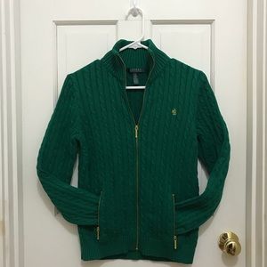 Cable Knit Full-Zip Mock Neck Crest RL